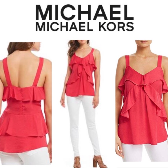 Michael Kors Tops - B2G1 MICHAEL KORS Ruffle Top PINK  NWT Size XL